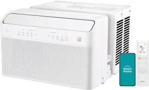Midea 10,000 BTU U Shaped Smart Inverter Window Air Conditioner, Cools up to 450 Sq. Ft.,Ultra Quiet with Open Window Flexibility, Works with Alexa/Google Assistant, 35% Energy Savings, Remote Control
