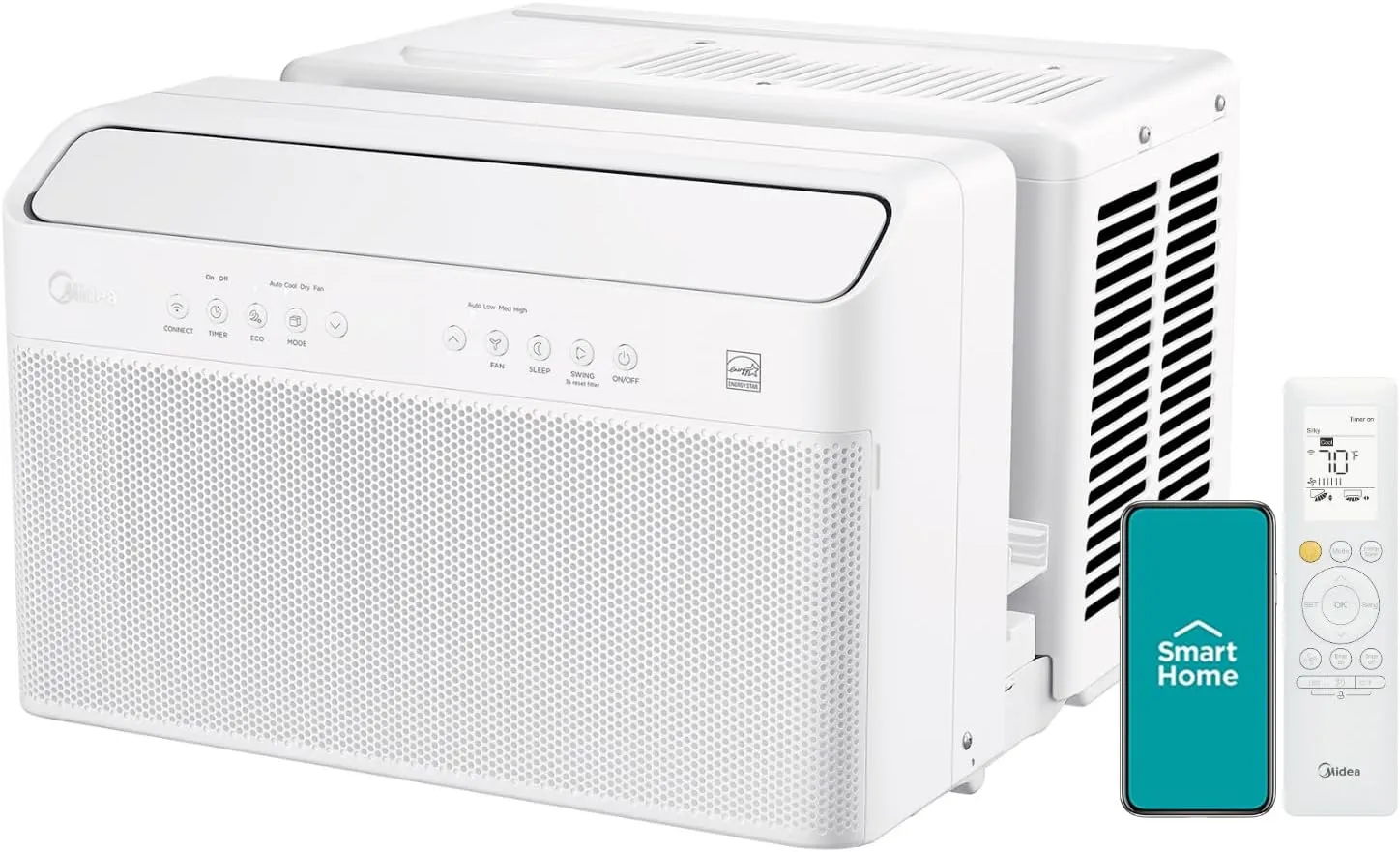 Midea 10,000 BTU U Shaped Smart Inverter Window Air Conditioner, Cools up to 450 Sq. Ft.,Ultra Quiet with Open Window Flexibility, Works with Alexa/Google Assistant, 35% Energy Savings, Remote Control