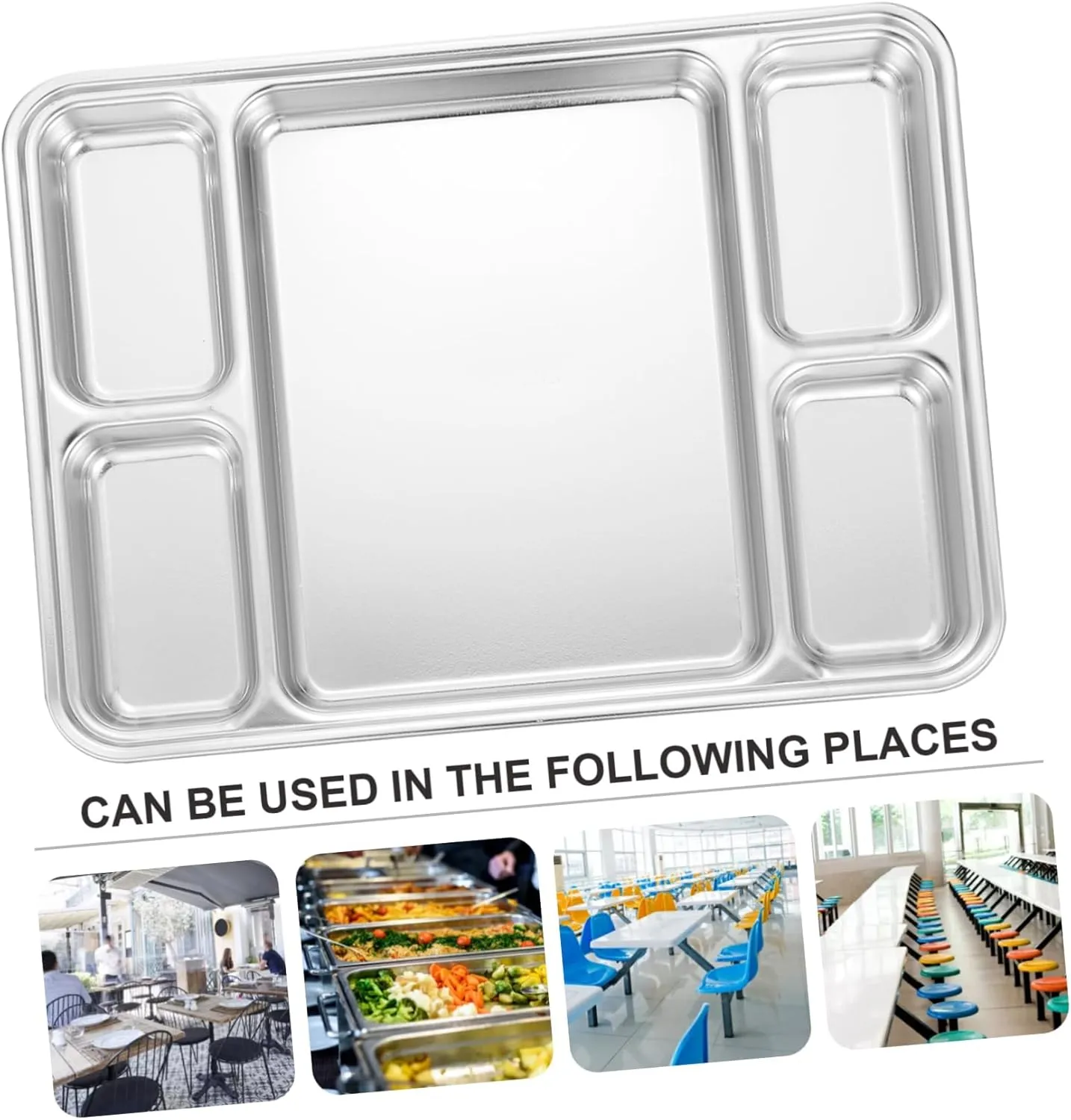 Mikinona 1pc Stainless Steel Divided Dinner Plate Compartment Food Serving Dish for Home Restaurant and Office Use Easy to Clean for Portion Control and Meal Prep