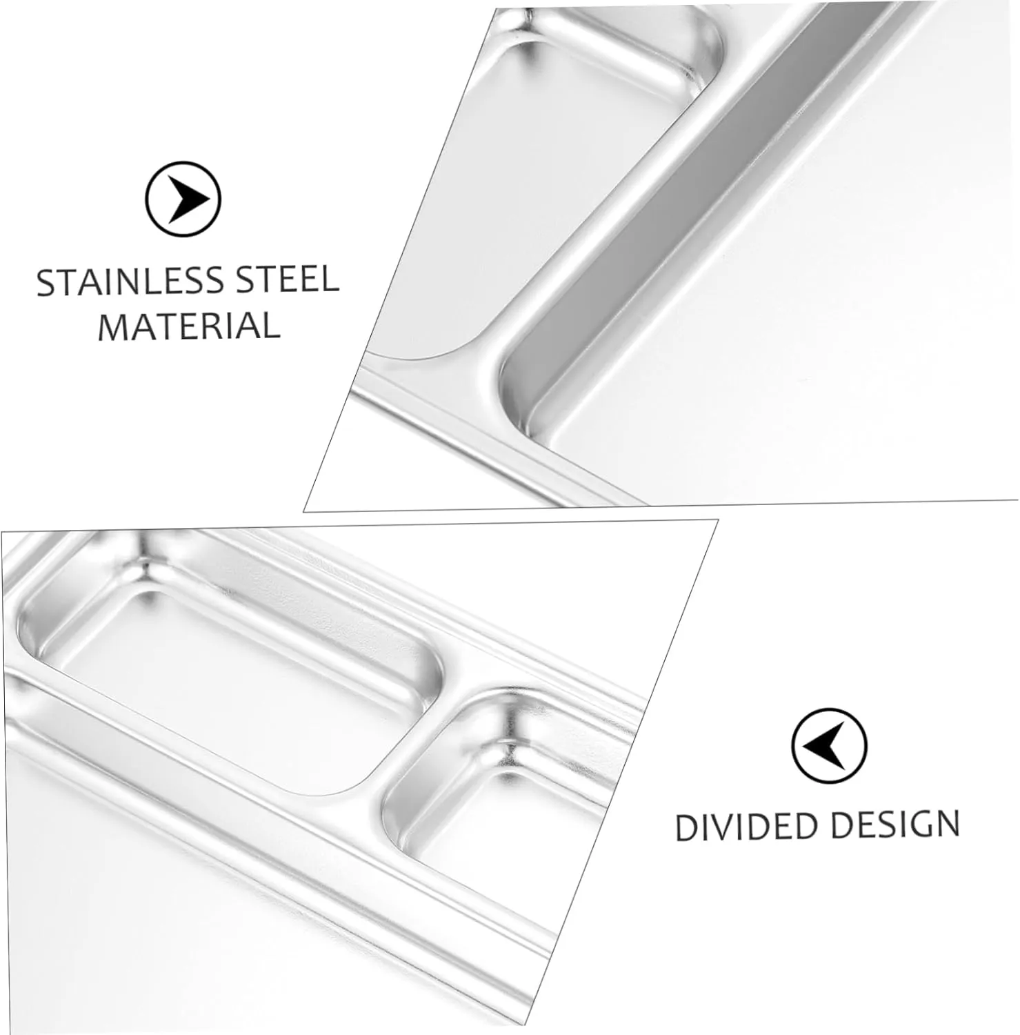 Mikinona 1pc Stainless Steel Divided Dinner Plate Compartment Food Serving Dish for Home Restaurant and Office Use Easy to Clean for Portion Control and Meal Prep