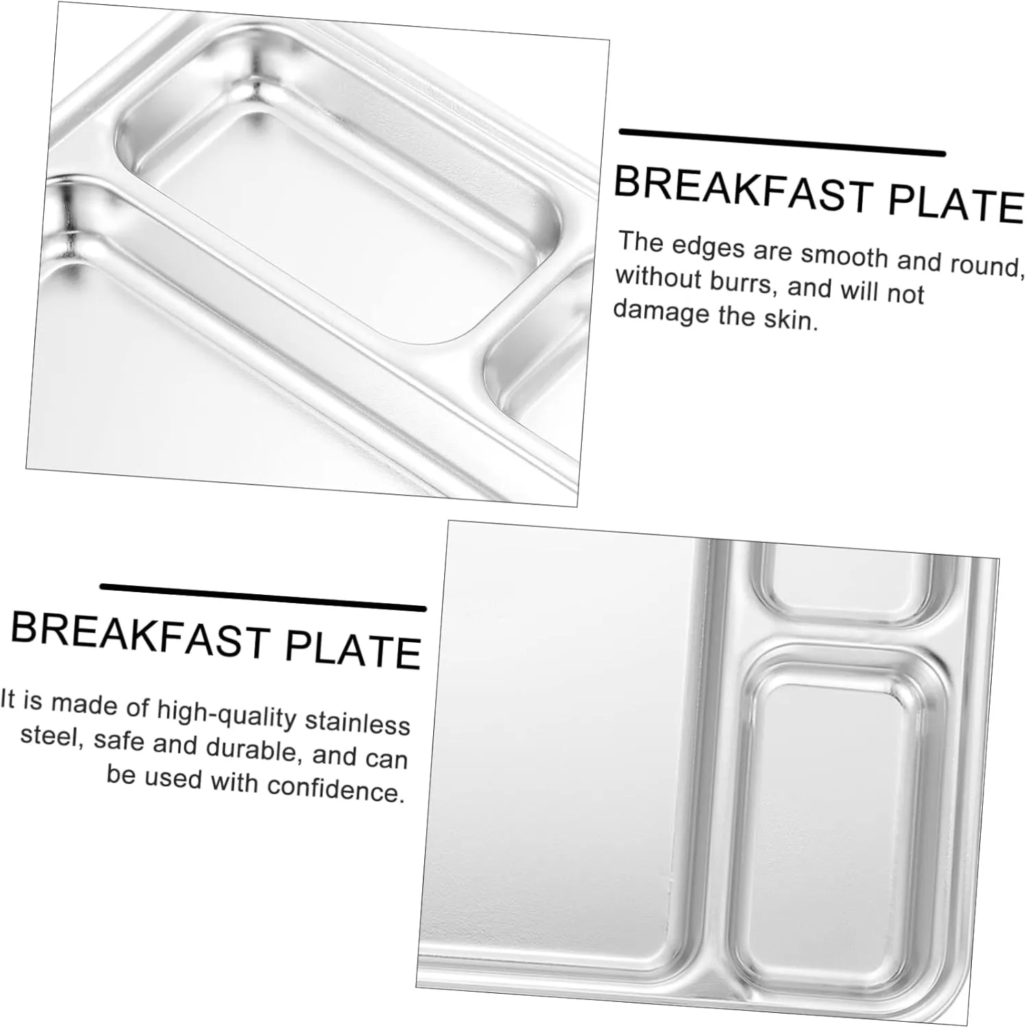 Mikinona 1pc Stainless Steel Divided Dinner Plate Compartment Food Serving Dish for Home Restaurant and Office Use Easy to Clean for Portion Control and Meal Prep
