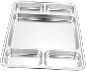 Mikinona 1pc Stainless Steel Divided Dinner Plate Compartment Food Serving Dish for Home Restaurant and Office Use Easy to Clean for Portion Control and Meal Prep
