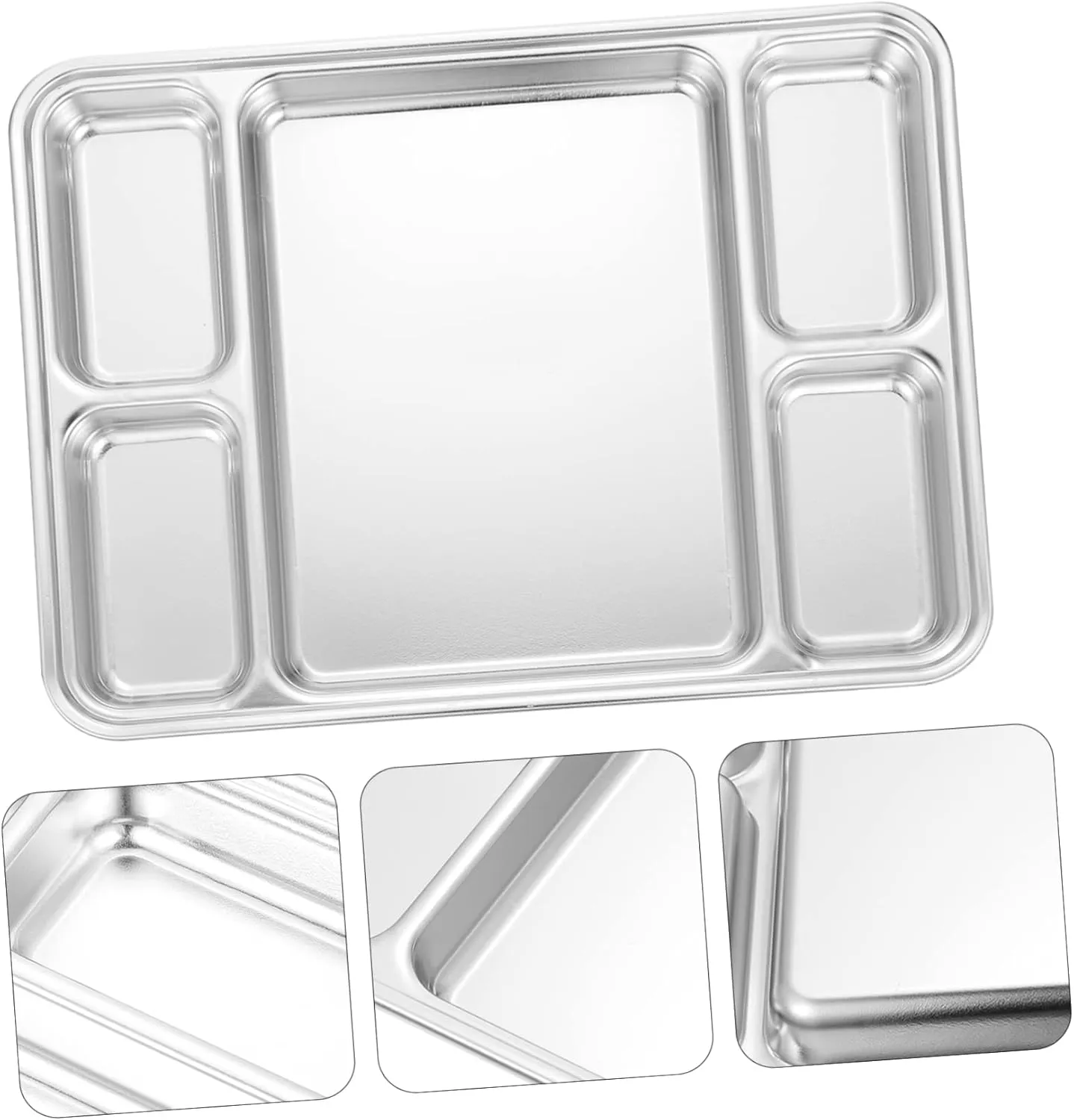 Mikinona 1pc Stainless Steel Divided Dinner Plate Compartment Food Serving Dish for Home Restaurant and Office Use Easy to Clean for Portion Control and Meal Prep