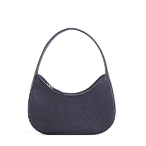 Mini Buckle Top Handle bag | Curved Underarm Bag In Leather _ Black