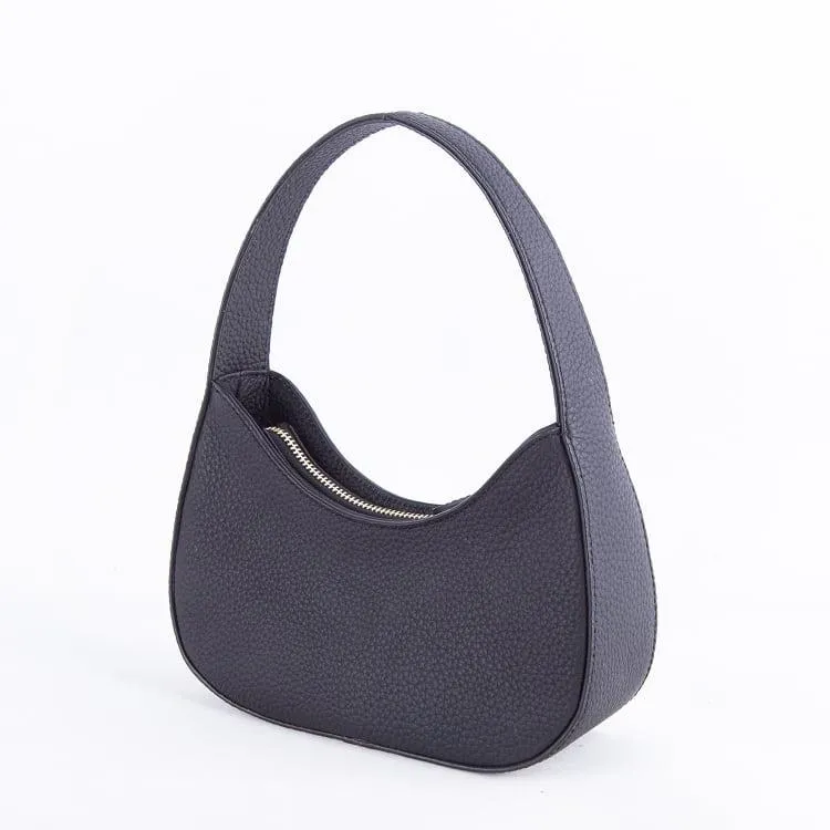 Mini Buckle Top Handle bag | Curved Underarm Bag In Leather _ Black