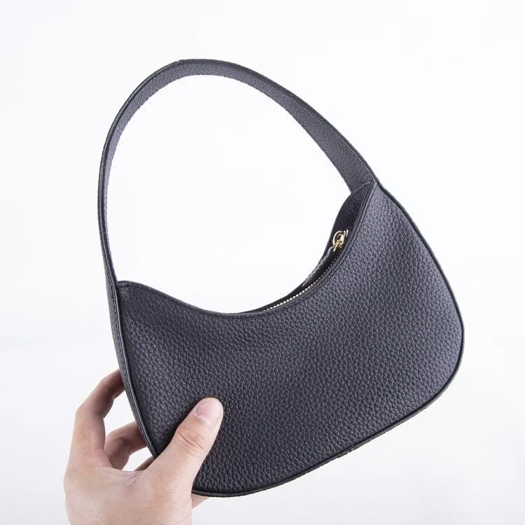 Mini Buckle Top Handle bag | Curved Underarm Bag In Leather _ Black