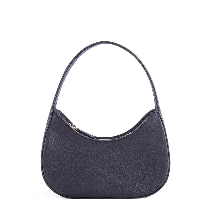 Mini Buckle Top Handle bag | Curved Underarm Bag In Leather _ Black