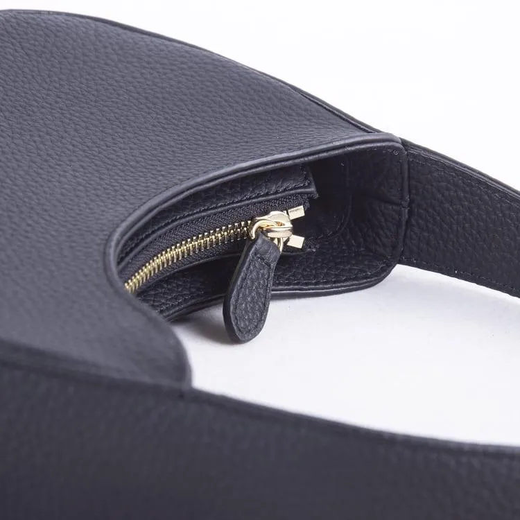 Mini Buckle Top Handle bag | Curved Underarm Bag In Leather _ Black