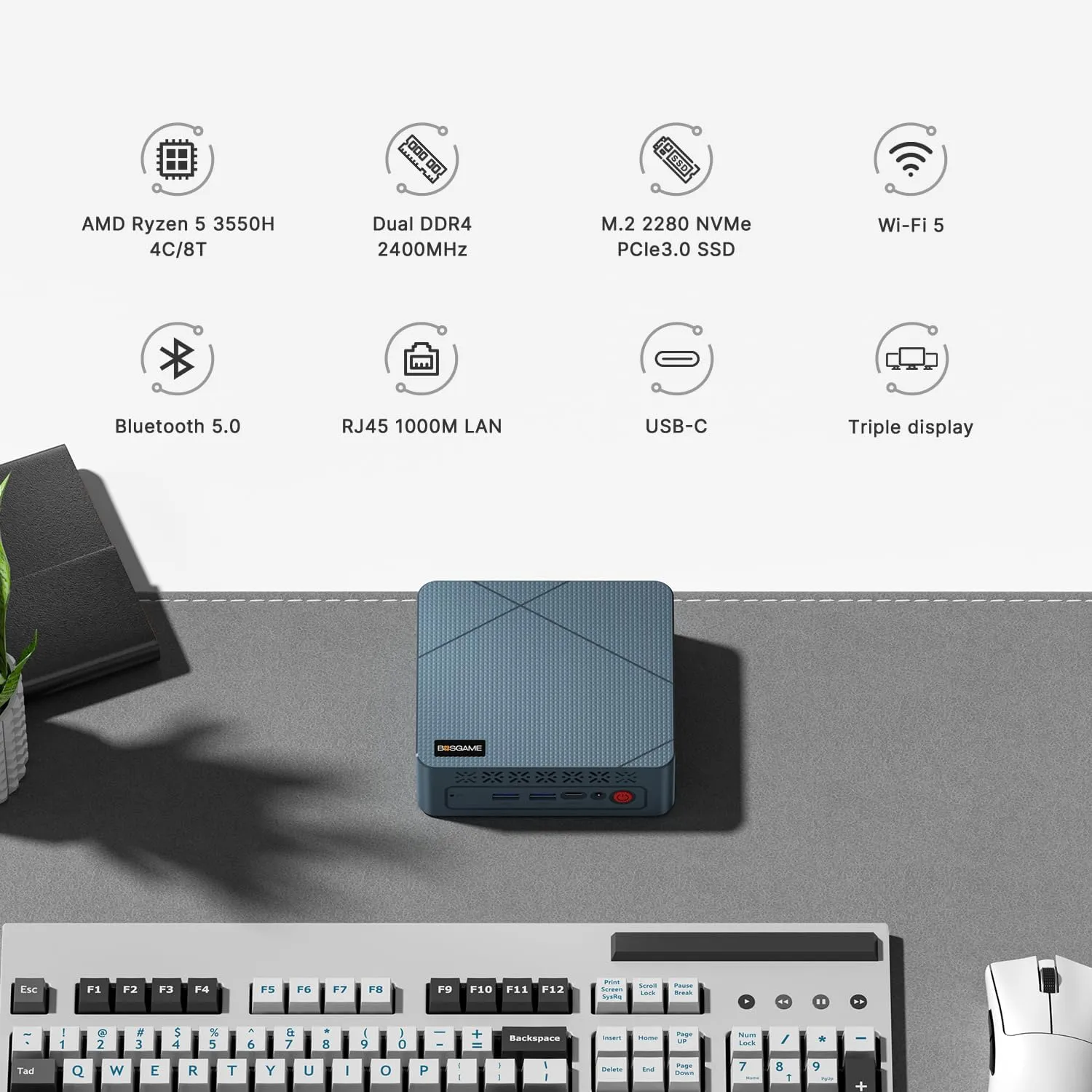 Mini PC Ryzen 5 3550H Windows 11 Pro Mini Computers, 16GB DDR4 RAM 512GB PCIe SSD, Vega 8 Graphics Triple 4K 60Hz Displays, USB 3.2 x3, USB 2.0x1, HDMI x2, WiFi5 BT5.0