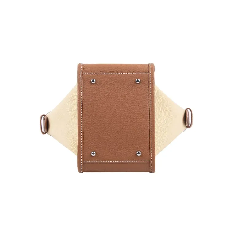Mini Square Commuter Tote Bag | Top Handle Bag in Canvas & Leather _ Brown