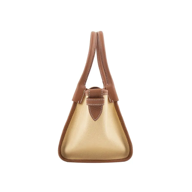 Mini Square Commuter Tote Bag | Top Handle Bag in Canvas & Leather _ Brown
