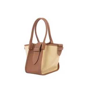 Mini Square Commuter Tote Bag | Top Handle Bag in Canvas & Leather _ Brown