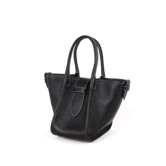 Mini Square Commuter Tote Bag | Top Handle Bag in Leather _ Black
