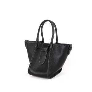 Mini Square Commuter Tote Bag | Top Handle Bag in Leather _ Black