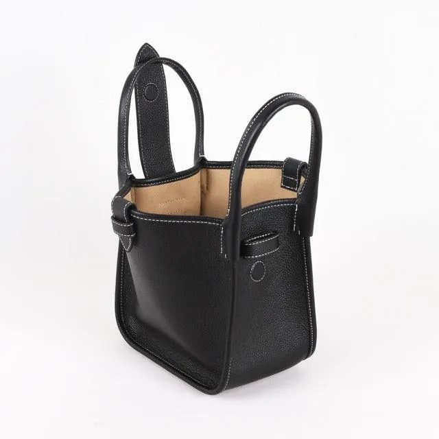 Mini Square Commuter Tote Bag | Top Handle Bag in Leather _ Black