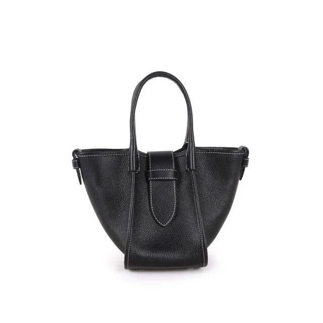 Mini Square Commuter Tote Bag | Top Handle Bag in Leather _ Black