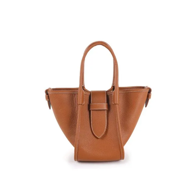 Mini Square Commuter Tote Bag | Top Handle Bag in Leather _ Brown