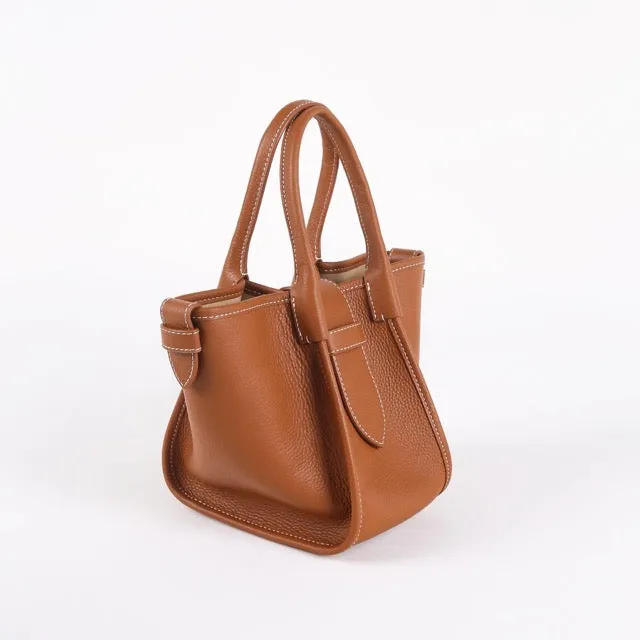 Mini Square Commuter Tote Bag | Top Handle Bag in Leather _ Brown