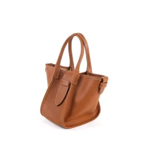 Mini Square Commuter Tote Bag | Top Handle Bag in Leather _ Brown