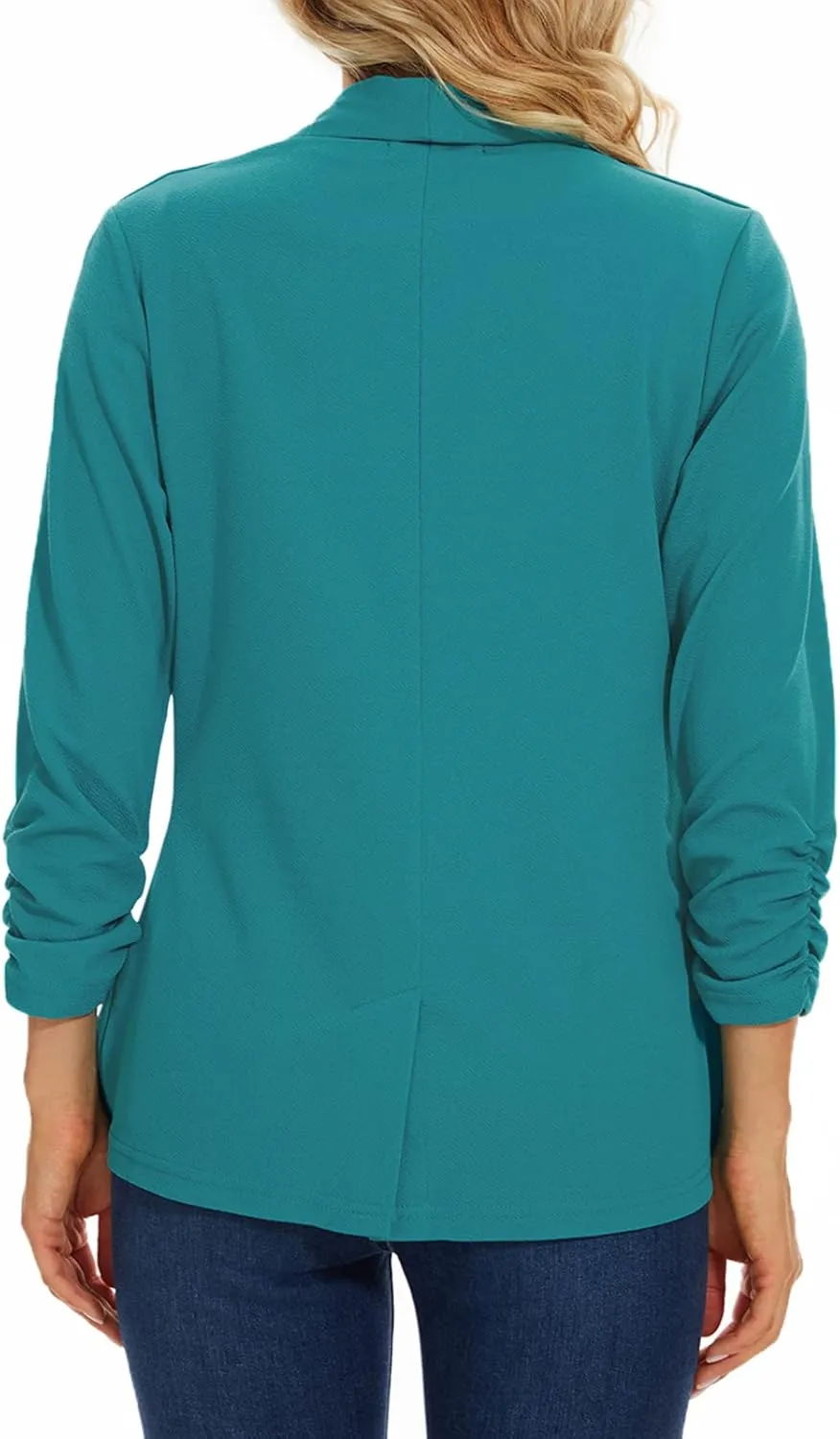 MINTLIMIT Womens Blazer 3/4 Ruched Sleeve Shawl Collar Business Work Blazers Open Front Casual Jackets with Pockets