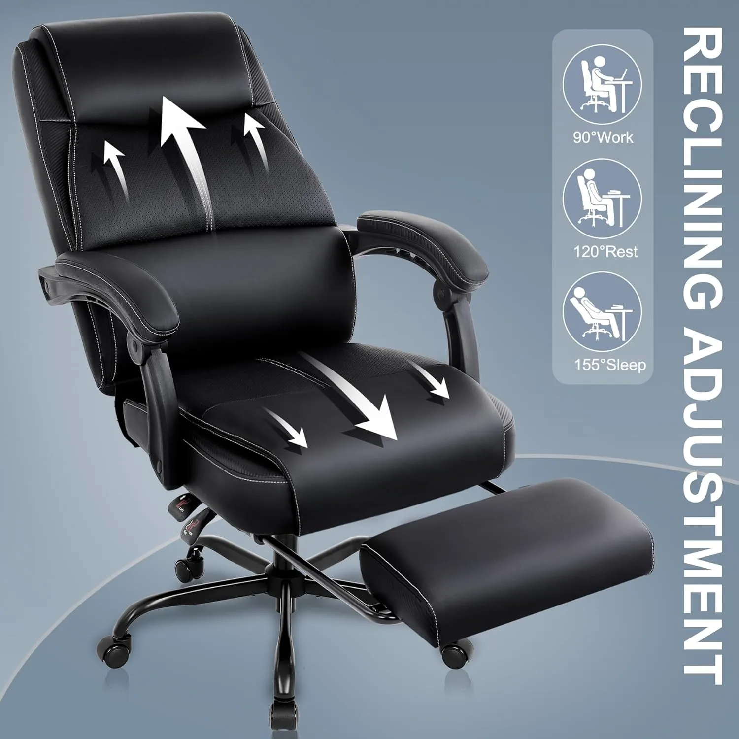 Misolant Big and Tall Office Chair with Footrest, High Back Desk Chair with Linkage Armrest, 90-155° Recline Executive Computer Chairs with Adjustable Height for Home
