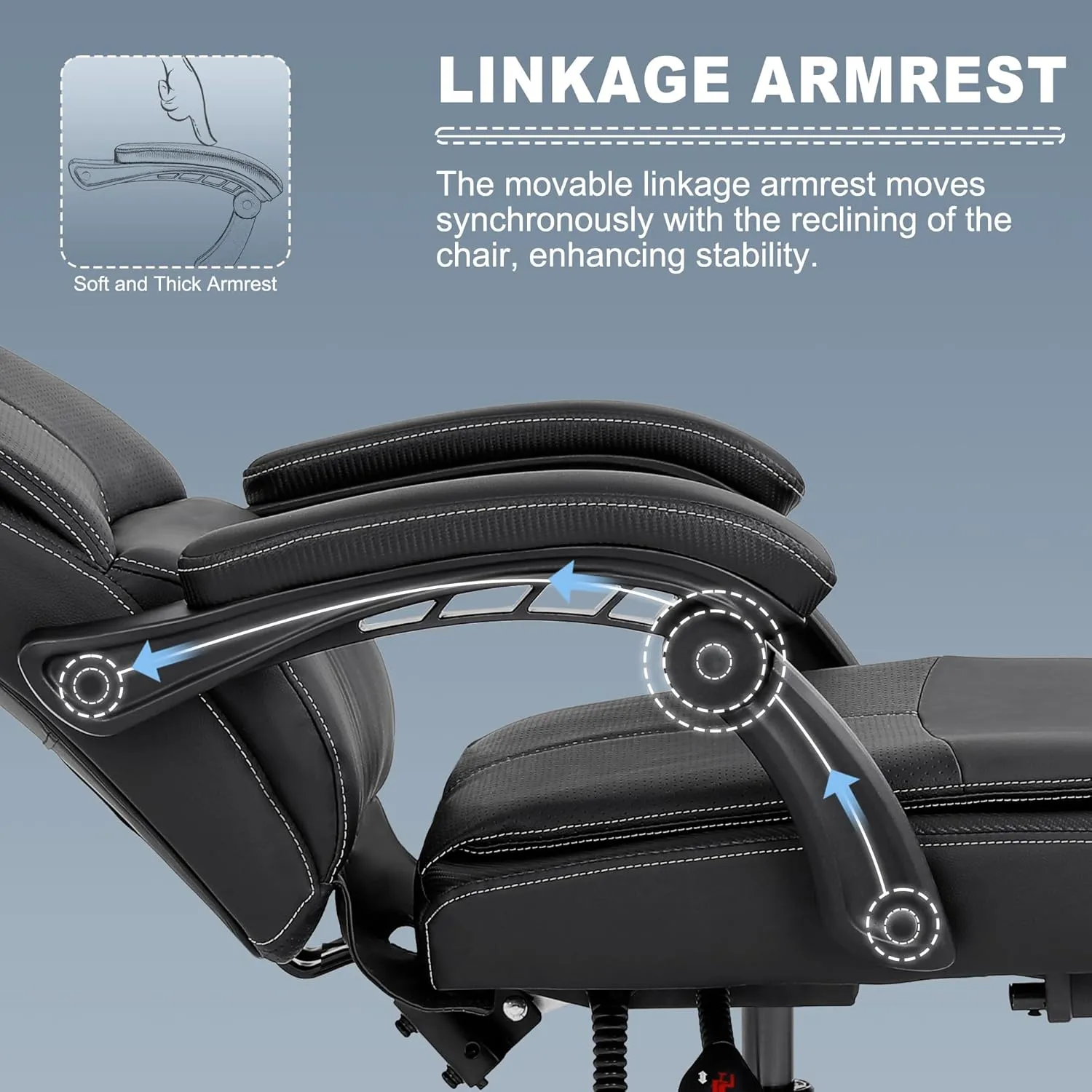 Misolant Big and Tall Office Chair with Footrest, High Back Desk Chair with Linkage Armrest, 90-155° Recline Executive Computer Chairs with Adjustable Height for Home