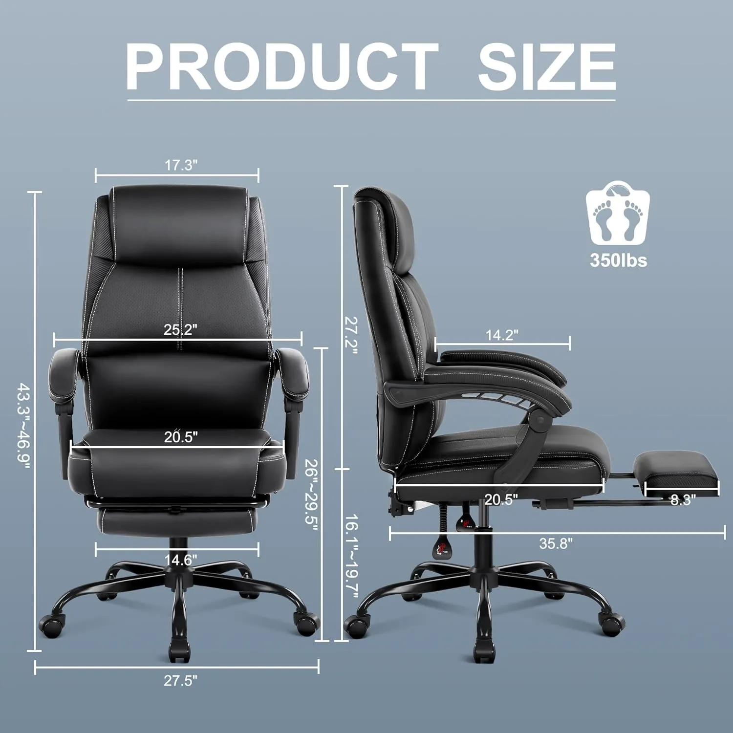 Misolant Big and Tall Office Chair with Footrest, High Back Desk Chair with Linkage Armrest, 90-155° Recline Executive Computer Chairs with Adjustable Height for Home