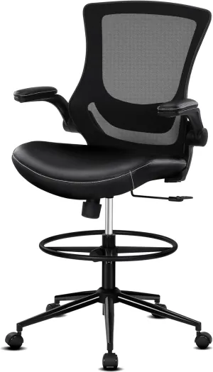 Misolant Tall Office Chair for Standing Desk, Drafting Chair with Foot Ring, PU Leather Recline High Office Tall Desk Chair with Adjustable Lumbar Support