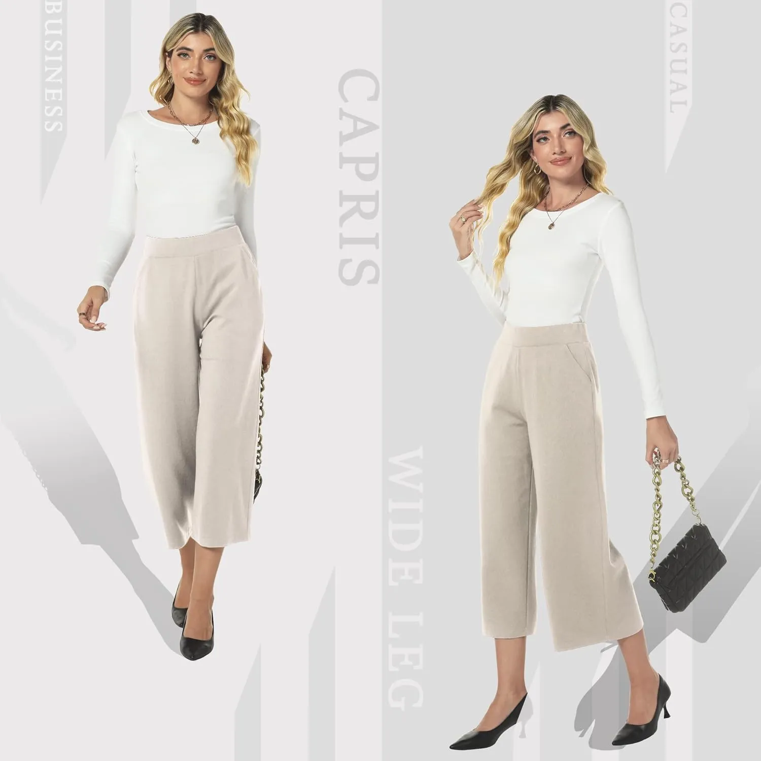 MISS MOLY Women's Wide Leg Pants Business Crop Palazo Dress Pants Capris Culotte Stretch Pull On Work Pants