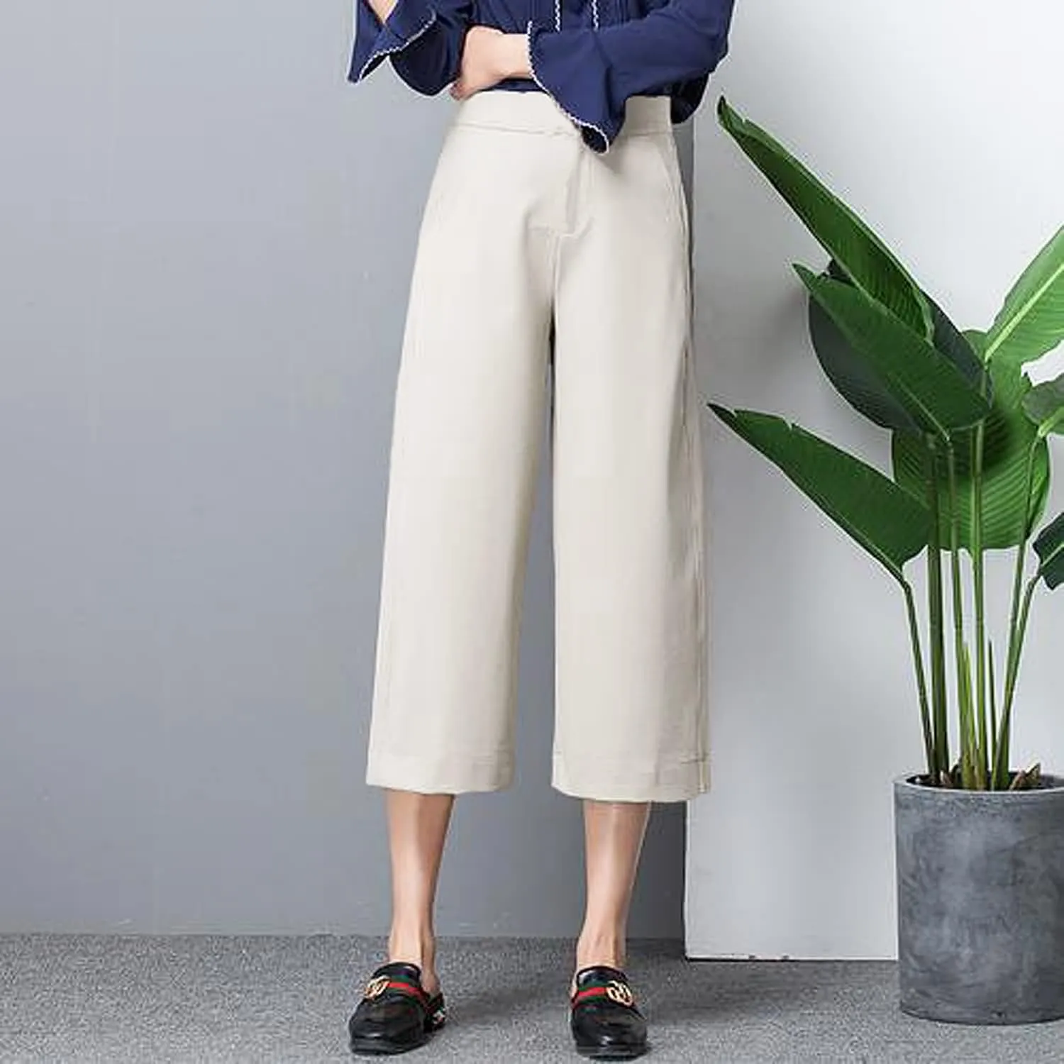 MISS MOLY Women's Wide Leg Pants Business Crop Palazo Dress Pants Capris Culotte Stretch Pull On Work Pants