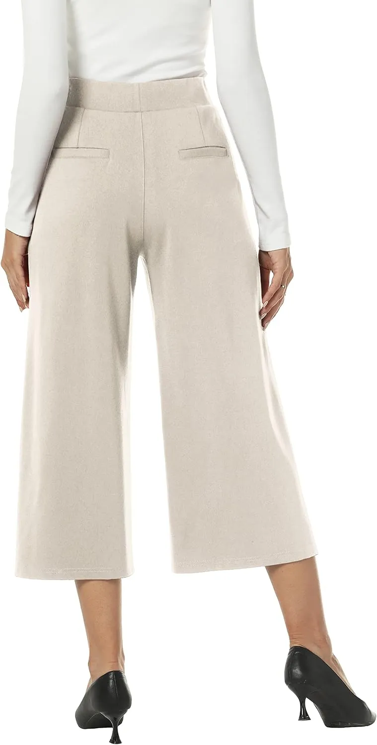 MISS MOLY Women's Wide Leg Pants Business Crop Palazo Dress Pants Capris Culotte Stretch Pull On Work Pants