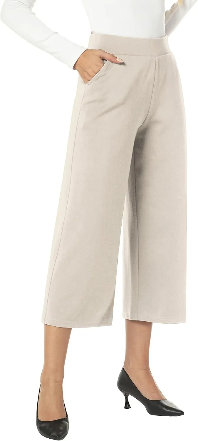 MISS MOLY Women's Wide Leg Pants Business Crop Palazo Dress Pants Capris Culotte Stretch Pull On Work Pants