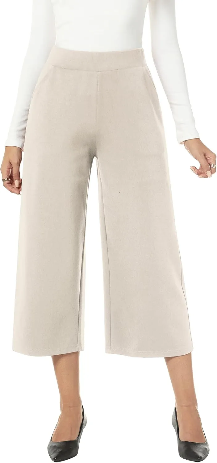 MISS MOLY Women's Wide Leg Pants Business Crop Palazo Dress Pants Capris Culotte Stretch Pull On Work Pants
