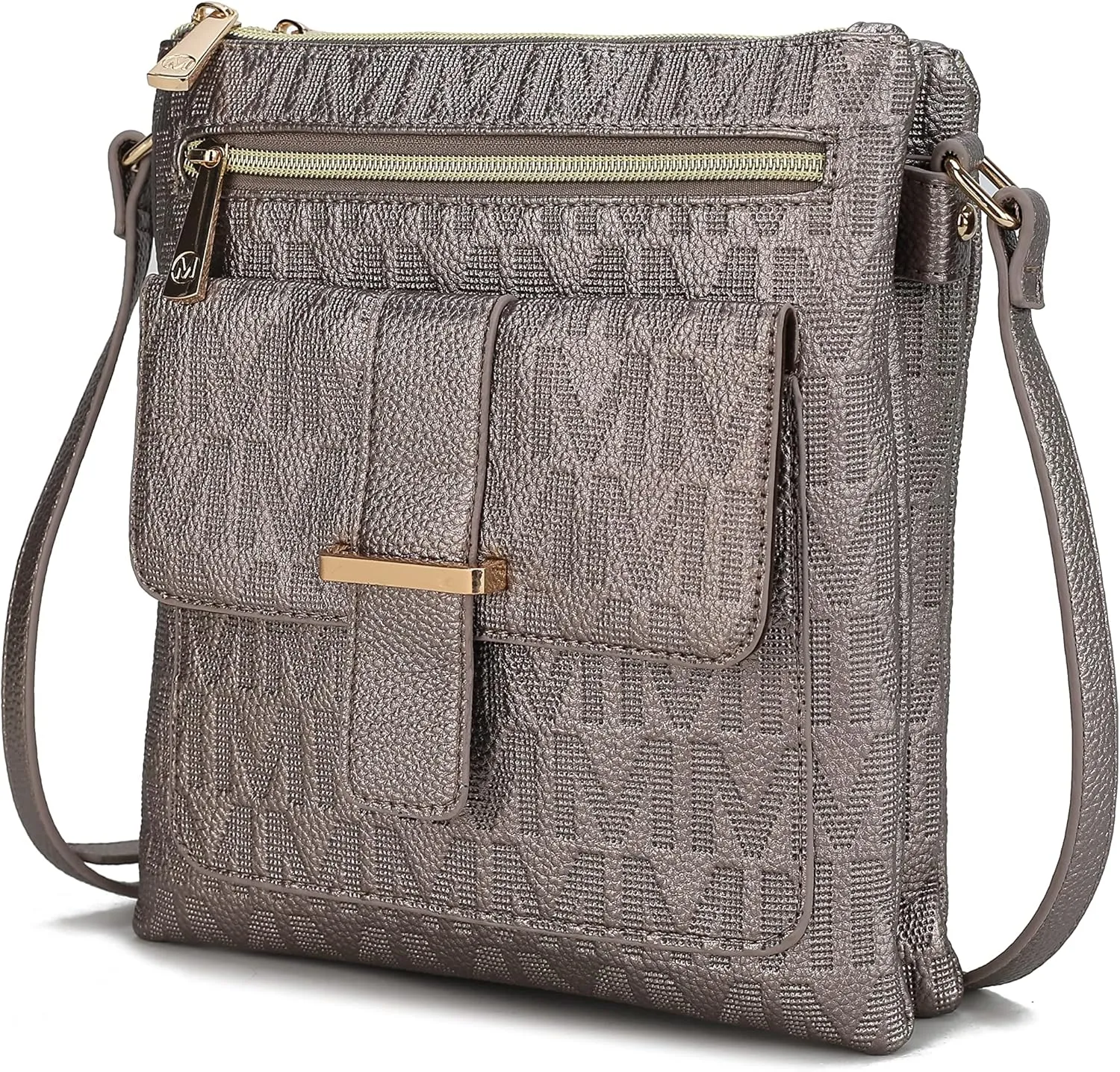 MKF Crossbody Bag for Women – PU Leather Pocketbook Handbag Triple Compartment Messenger Purse – Shoulder Strap