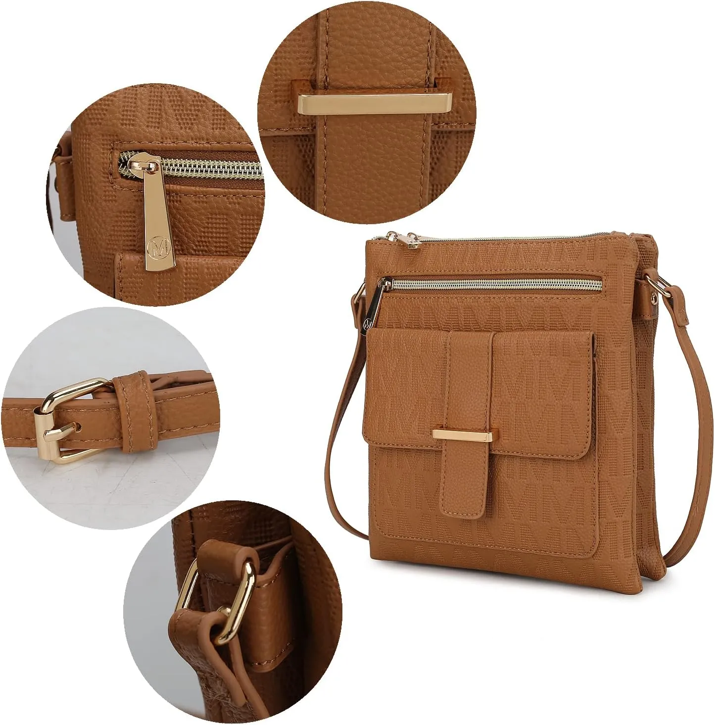 MKF Crossbody Bag for Women – PU Leather Pocketbook Handbag Triple Compartment Messenger Purse – Shoulder Strap