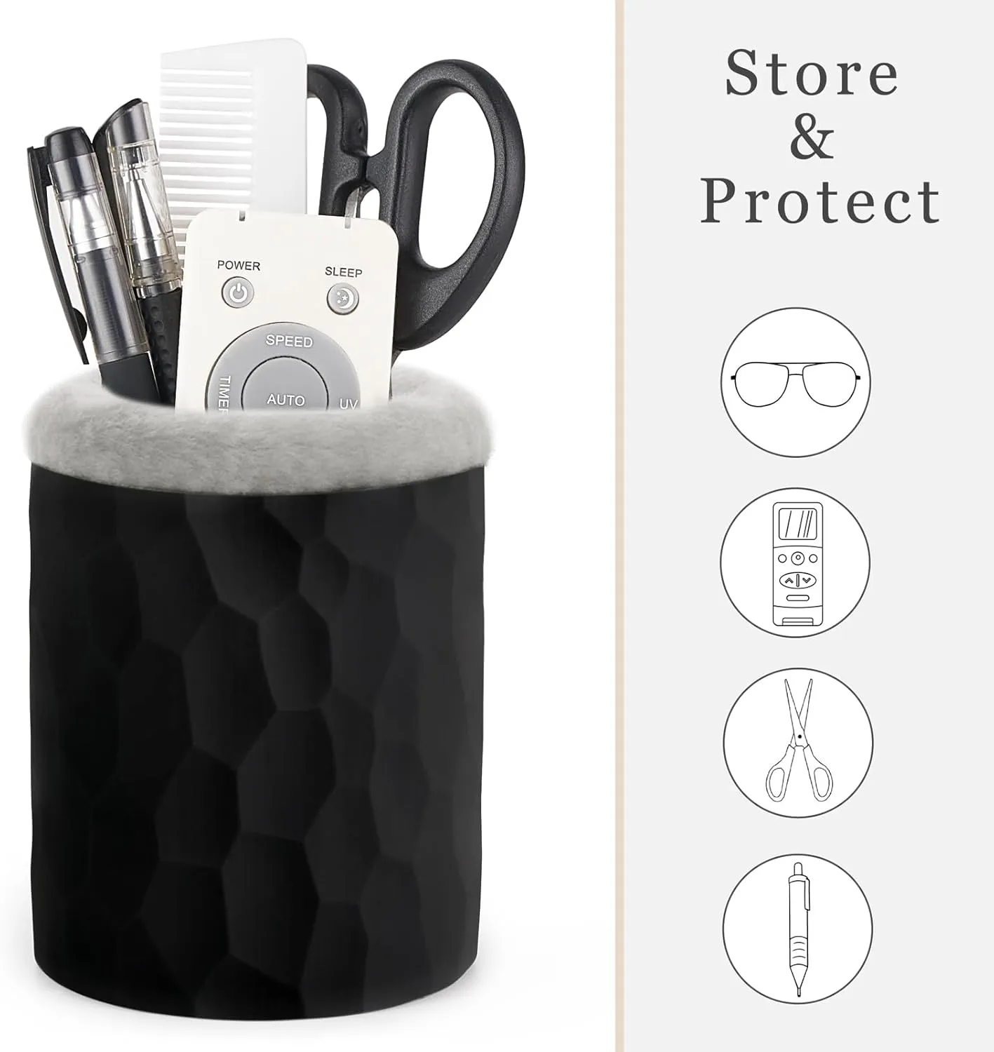 Mkono Plush Lined Eyeglasses Holder Protective Glasses Holder Stand Case Anti-scratch Glasses Storage Organizer for Table, Desk, Nightstand, Office, Black