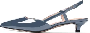 MODENCOCO Women's Patent Leather Ankle Strap Slingback Pointed Toe Kitten Low Heel Pumps Business Office Work Dress Shoes 1.5 Inch
