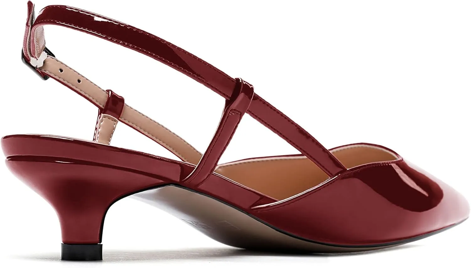 MODENCOCO Women's Patent Leather Ankle Strap Slingback Pointed Toe Kitten Low Heel Pumps Business Office Work Dress Shoes 1.5 Inch