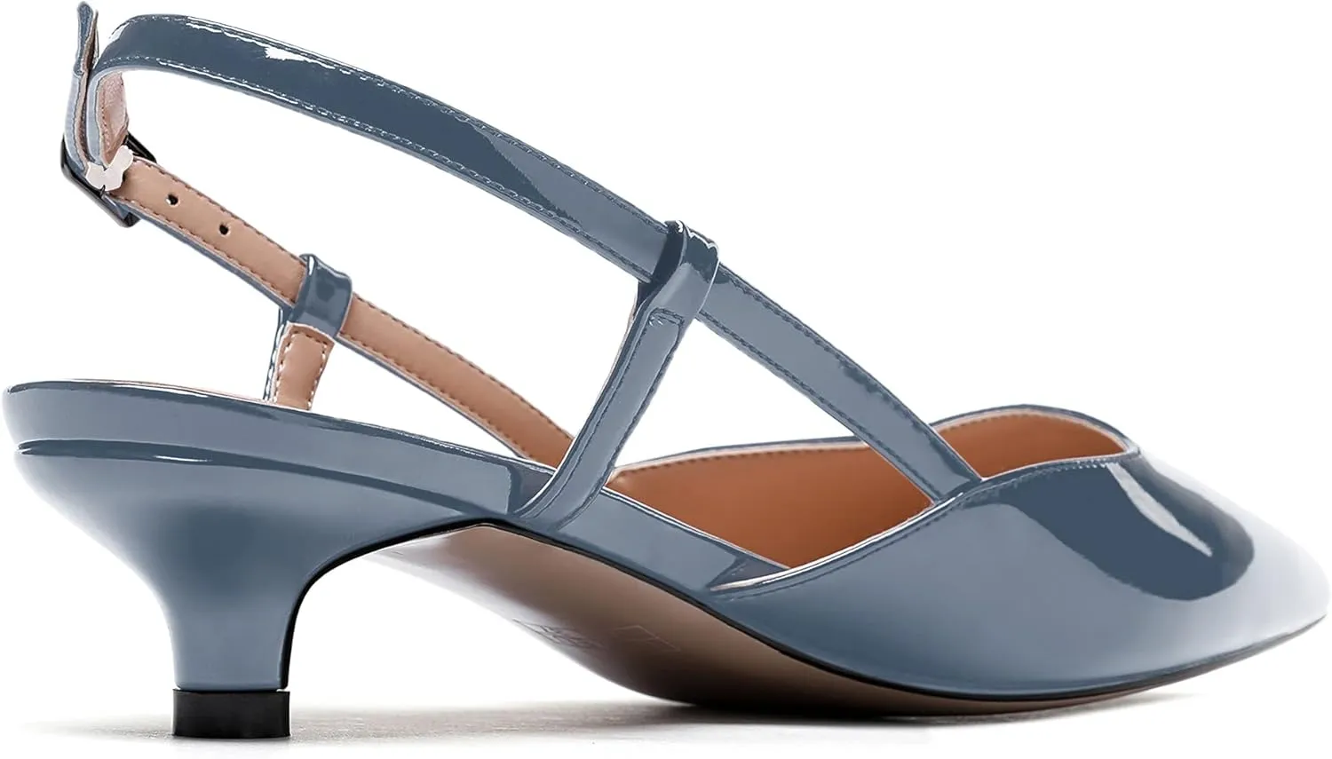 MODENCOCO Women's Patent Leather Ankle Strap Slingback Pointed Toe Kitten Low Heel Pumps Business Office Work Dress Shoes 1.5 Inch