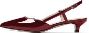 MODENCOCO Women's Patent Leather Ankle Strap Slingback Pointed Toe Kitten Low Heel Pumps Business Office Work Dress Shoes 1.5 Inch