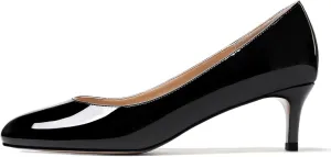 MODENCOCO Women's Round Toe Slip On Patent Leather Kitten Low Heel Pumps Shoes for Business Office Work 2 Inch