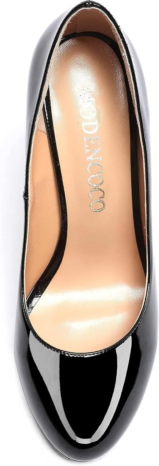 MODENCOCO Women's Round Toe Slip On Patent Leather Kitten Low Heel Pumps Shoes for Business Office Work 2 Inch