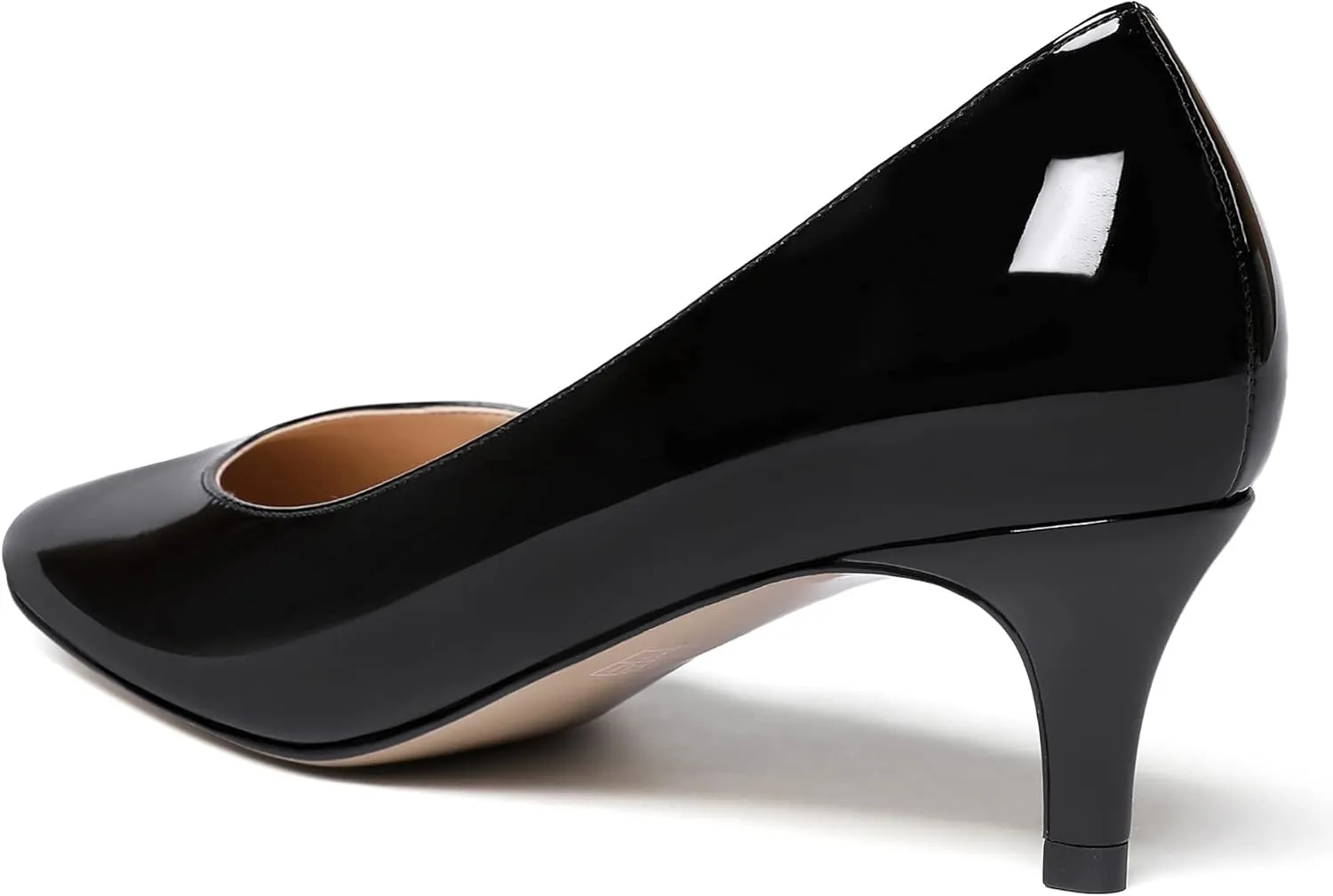 MODENCOCO Women's Round Toe Slip On Patent Leather Kitten Low Heel Pumps Shoes for Business Office Work 2 Inch