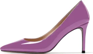 MODENCOCO Women's Solid Slip On Pointed Toe Patent Leather Stiletto High Heel Pumps Sexy Court Shoes 3.5 Inch