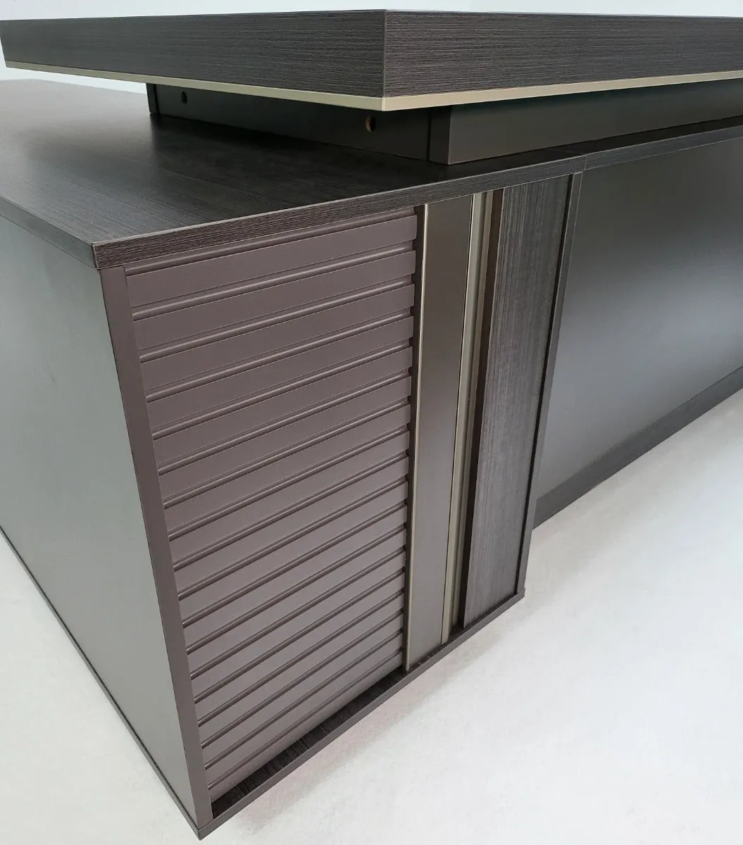 Modern Grey Oak Corner Executive Office Desk with Built in Storage - 2000mm - BWJ-HD03