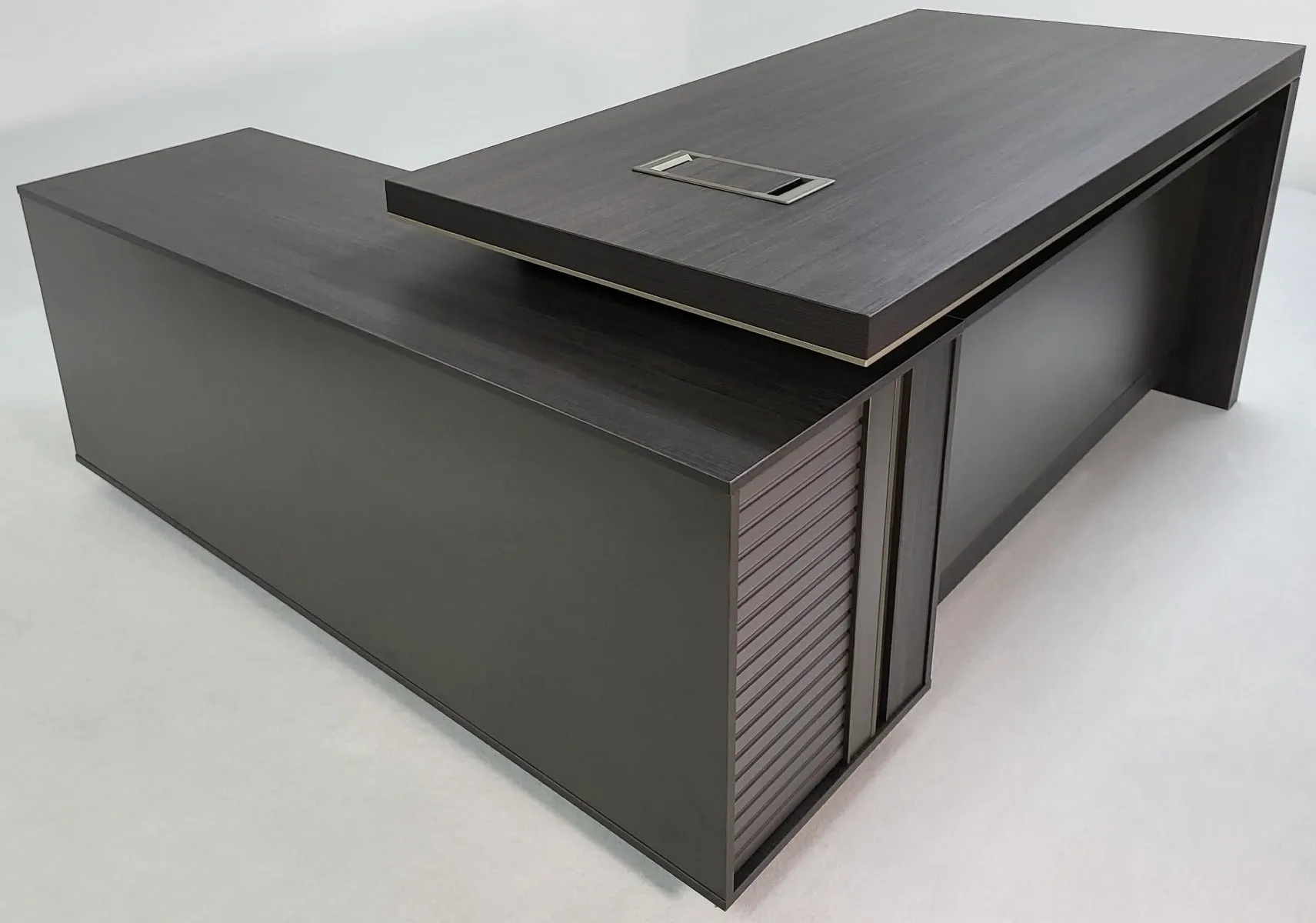Modern Grey Oak Corner Executive Office Desk with Built in Storage - 2000mm - BWJ-HD03