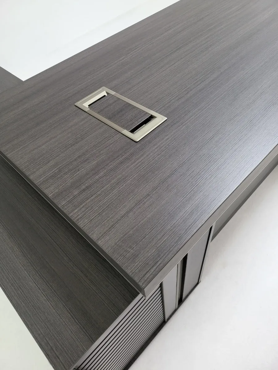 Modern Grey Oak Corner Executive Office Desk with Built in Storage - 2000mm - BWJ-HD03