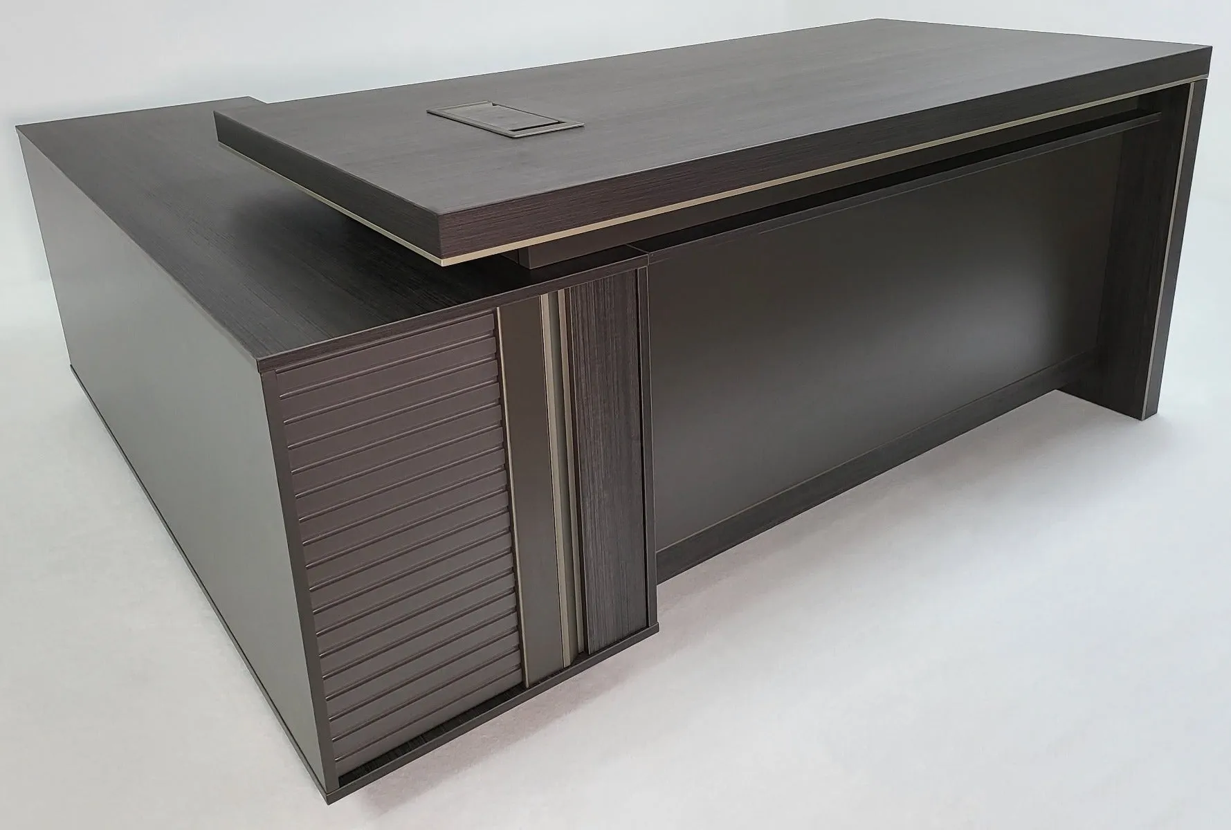 Modern Grey Oak Corner Executive Office Desk with Built in Storage - 2000mm - BWJ-HD03