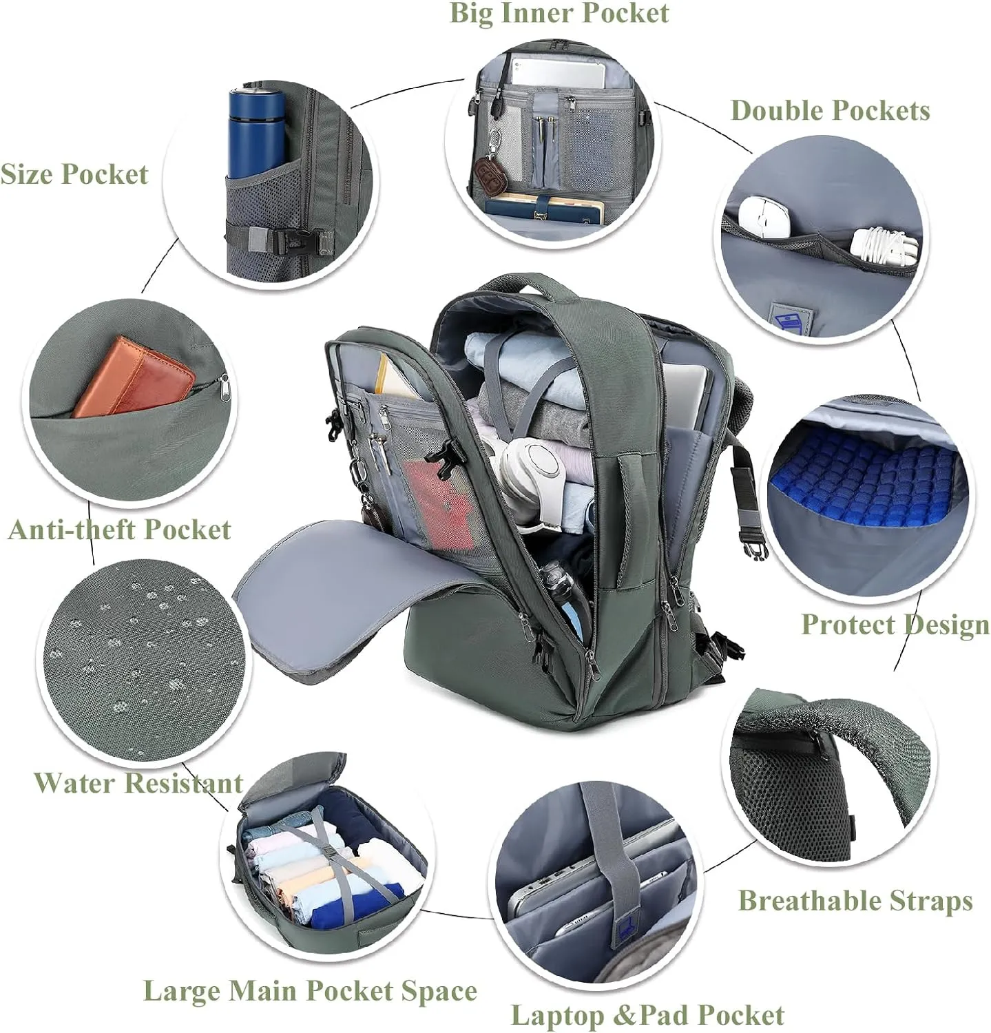 MOLNIA Large Travel Backpack for Men Women,Waterproof Carry On Backpack,Laptop Backpack for College Travel Daily Work