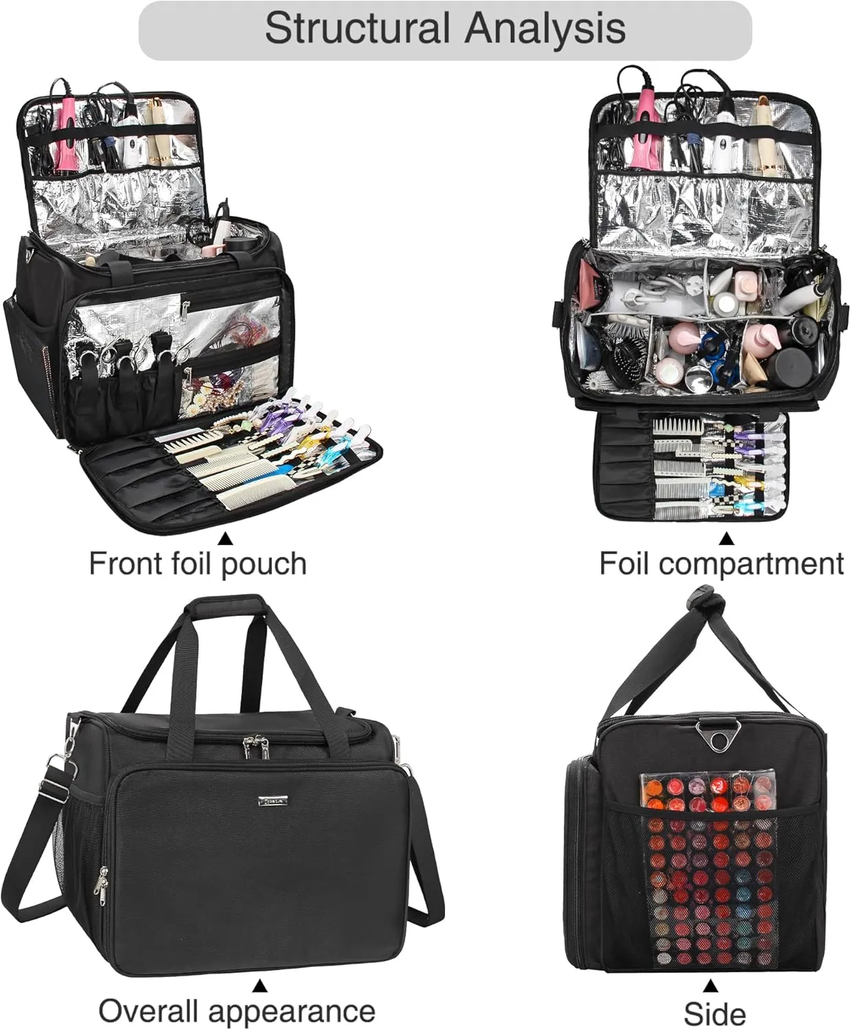MONSTINA Professional Hairdressing Bag with 4 small bag, Toiletry Travel Bag, Cosmetics Beauty Hairdresser Bag with Shoulder Strap, Hair Makeup Salon Organizer Bag for Barber Insulation Material